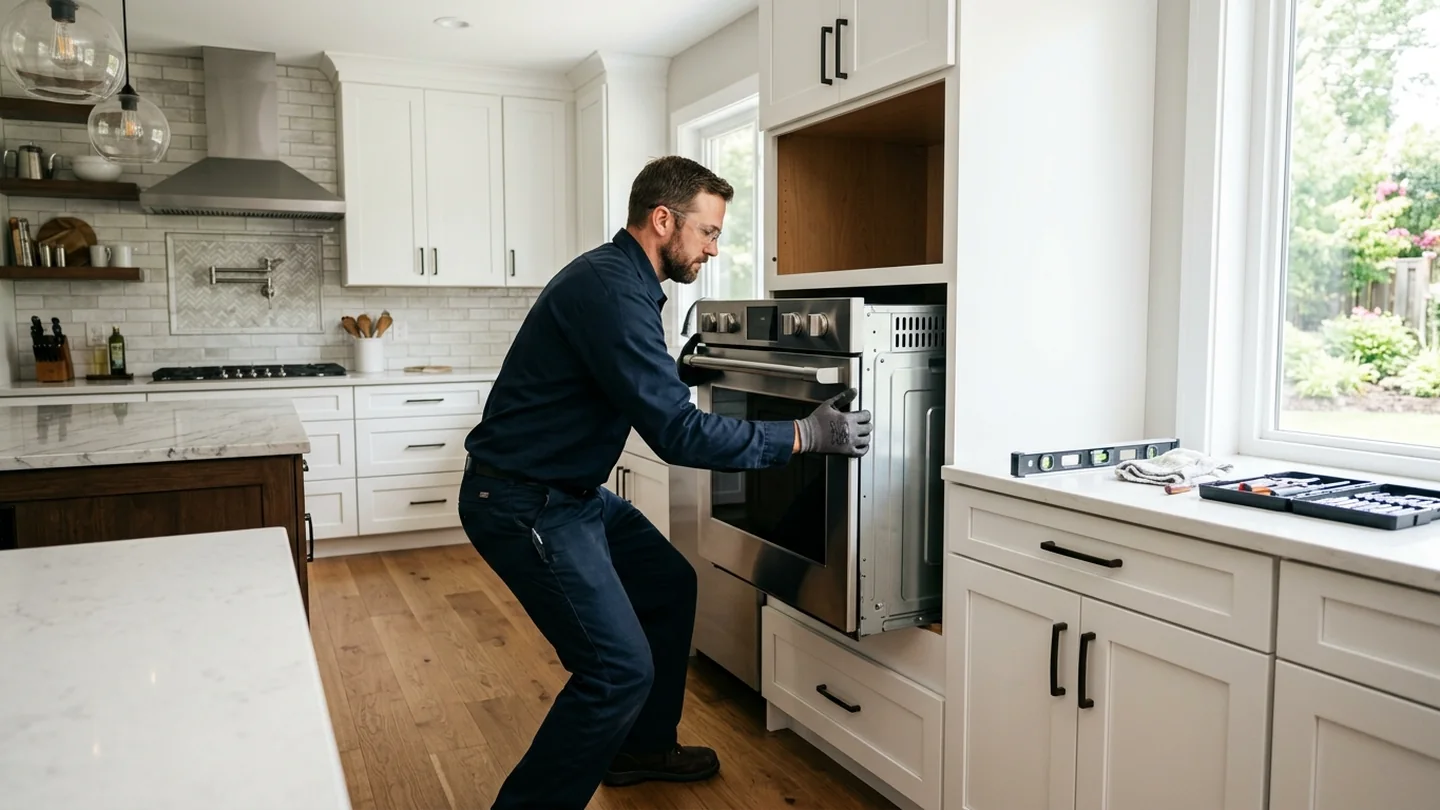 Built-in kitchen appliance installation in a modern home