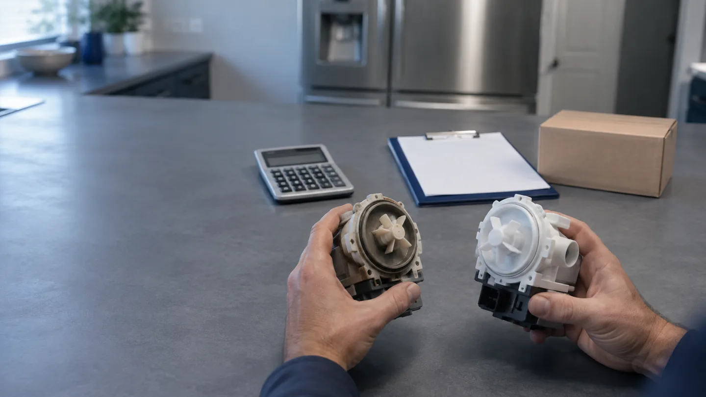 Appliance parts being compared for repair cost evaluation