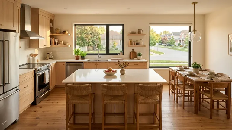 Bowmanville family kitchen with dining nook and low-rise neighbourhood outside