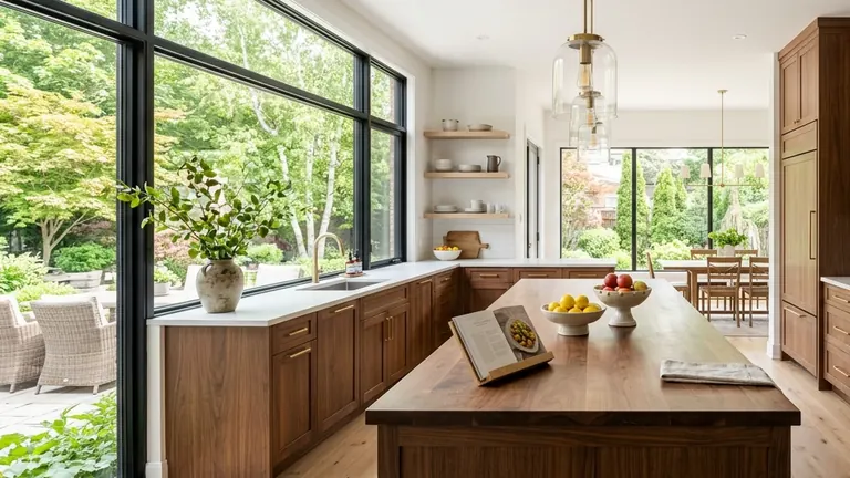 Spacious Markham family kitchen with a walnut island and leafy backyard