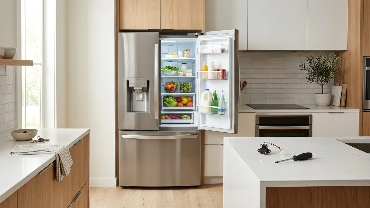 Refrigerator Repair - Appliance Repair GTA Open stainless refrigerator in a contemporary kitchen during electrical diagnosis