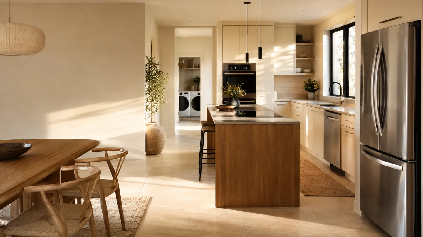 Modern home kitchen with major household appliances