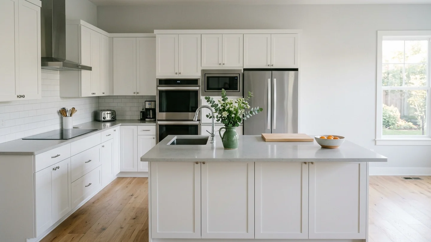 Thank You - Appliance Repair GTA Bright modern kitchen with stainless appliances and a small green vase
