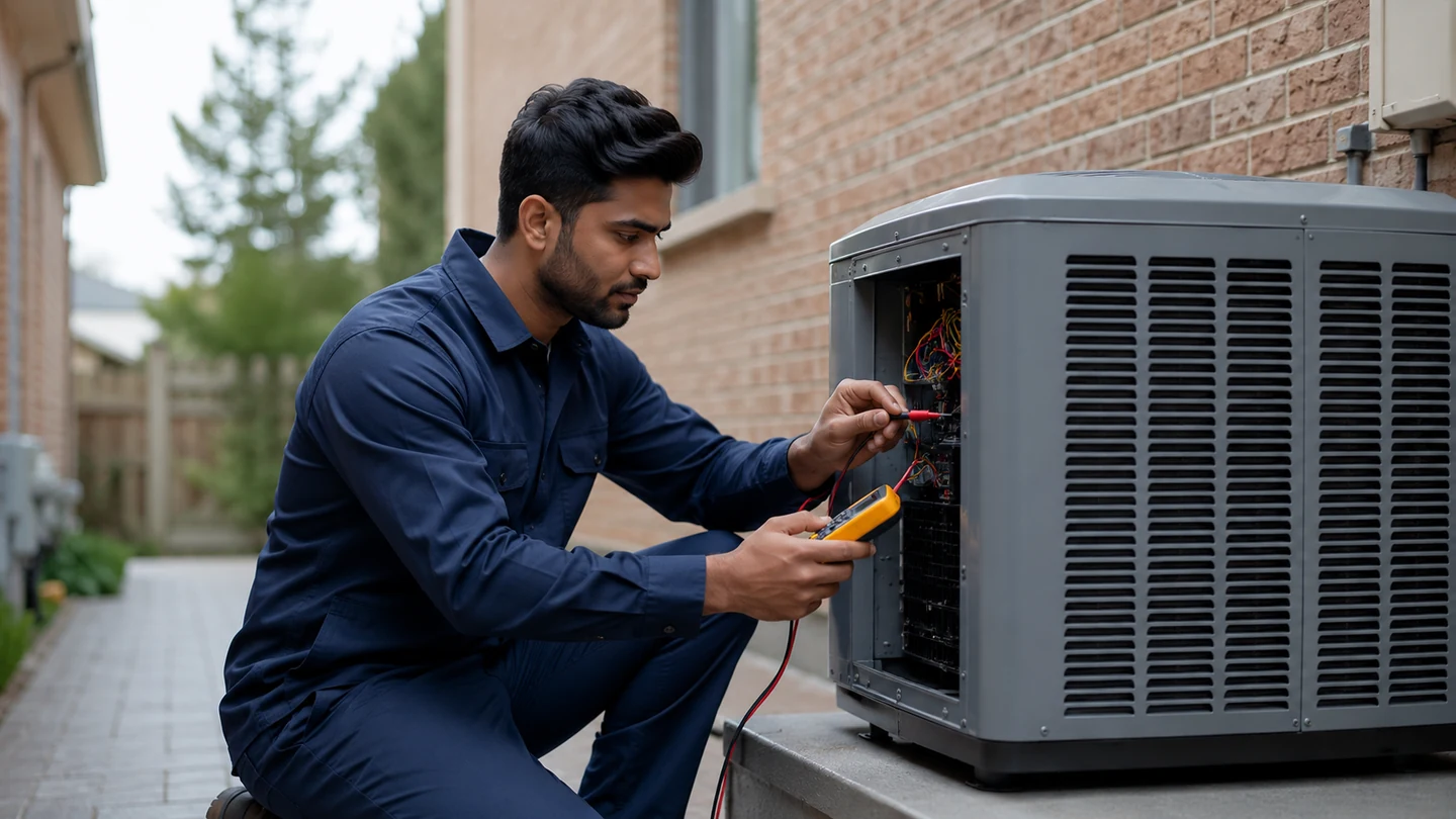 Air-conditioning diagnostic equipment shown for a Pickering repair request
