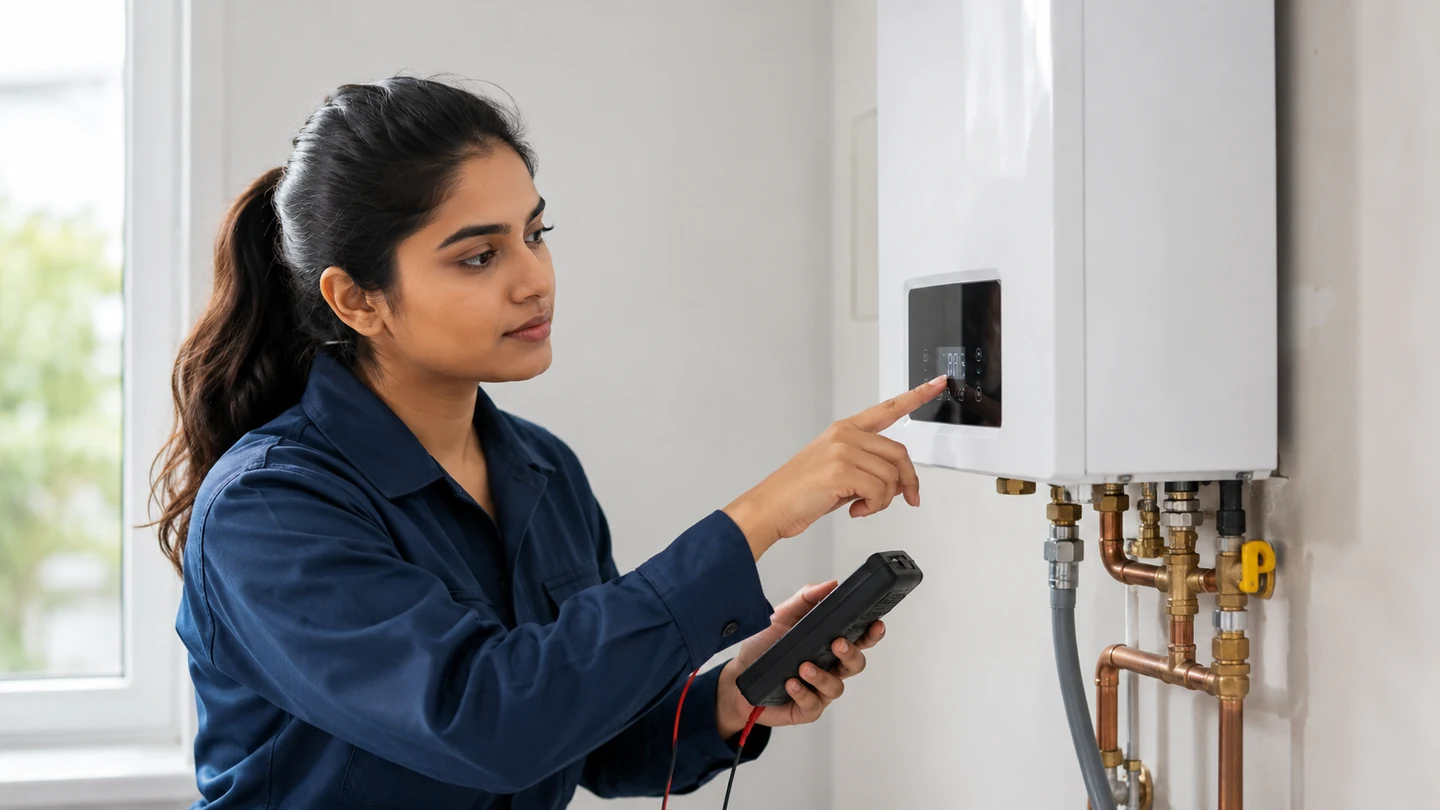 Wall-mounted tankless water heater shown for a Mississauga repair request