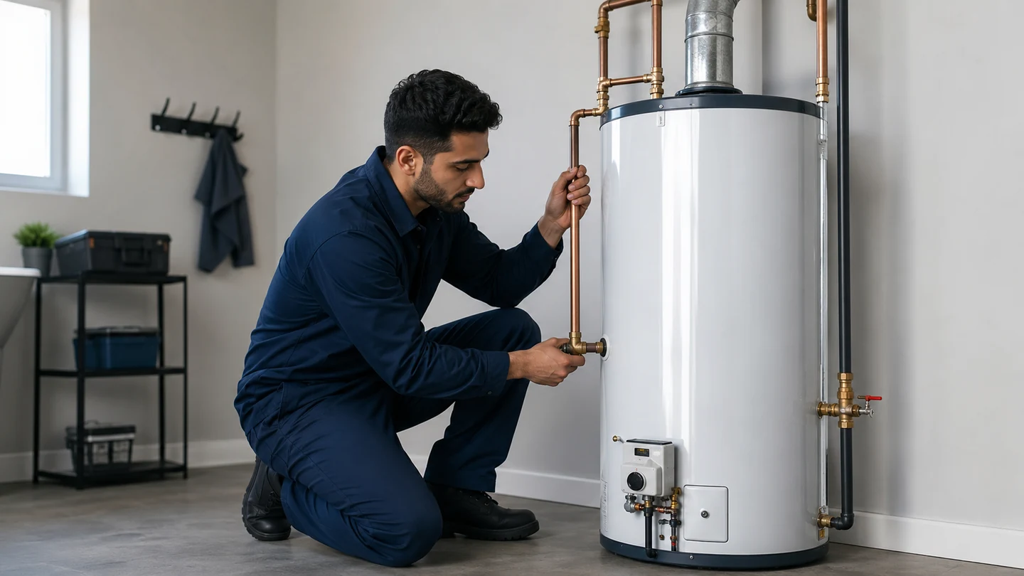 Conventional water heater installed in a residential utility room