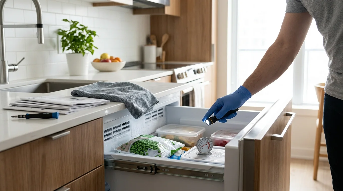 Freezer inspection scene illustrating freezer not freezing in a residential setting