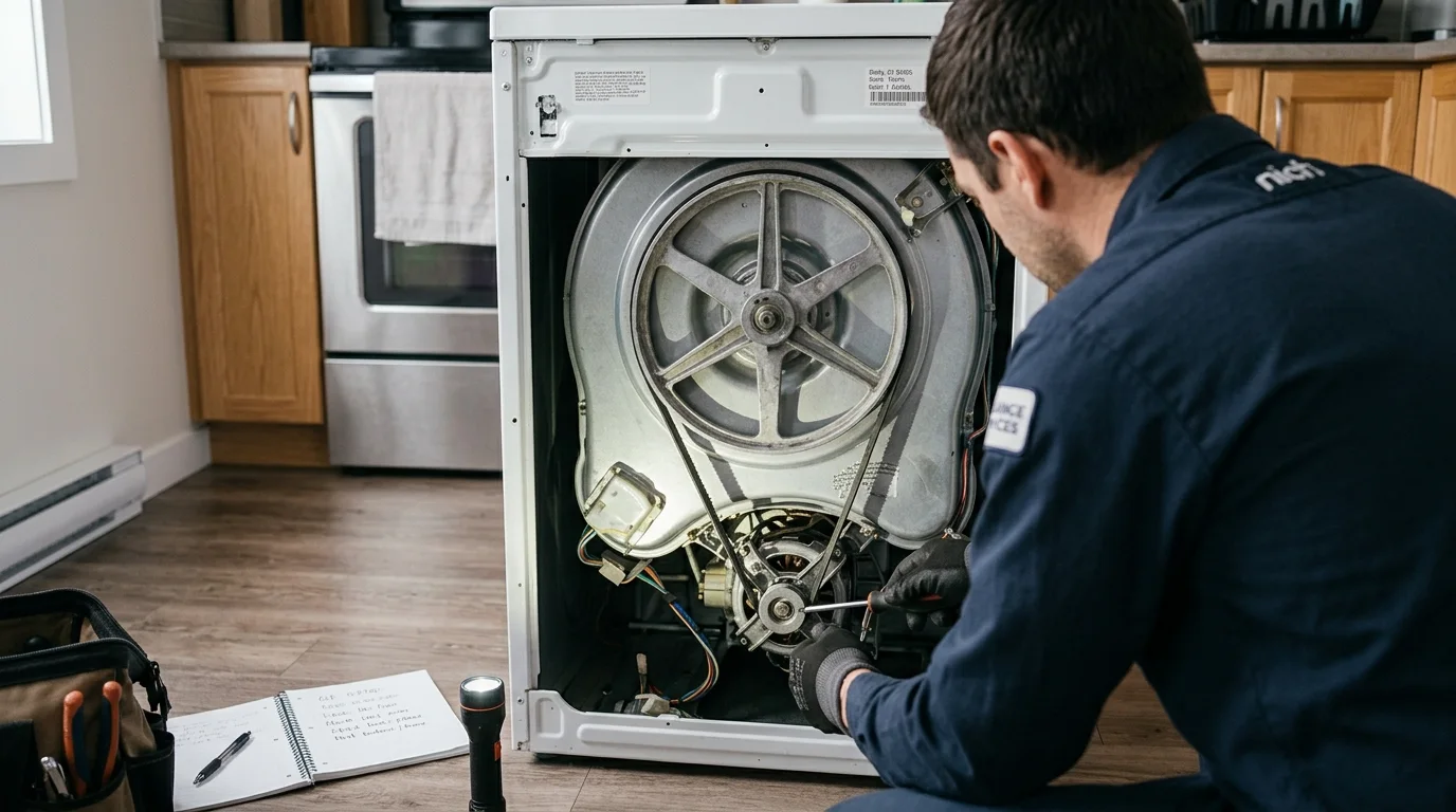 Washer inspection scene illustrating ge washer not spinning in a residential setting